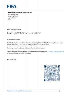 Certificado del Programa de Calidad de la FIFA para el Césped de Fútbol