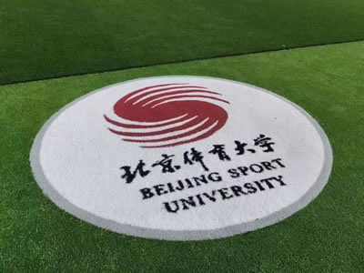 Césped artificial con logotipo universitario